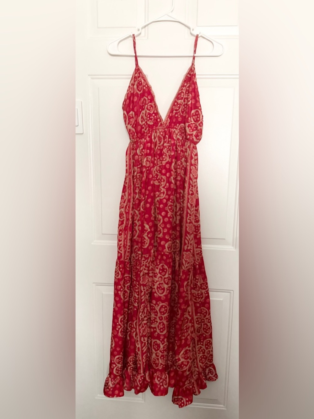 Red Printed Maxi Dress with Spaghetti Straps